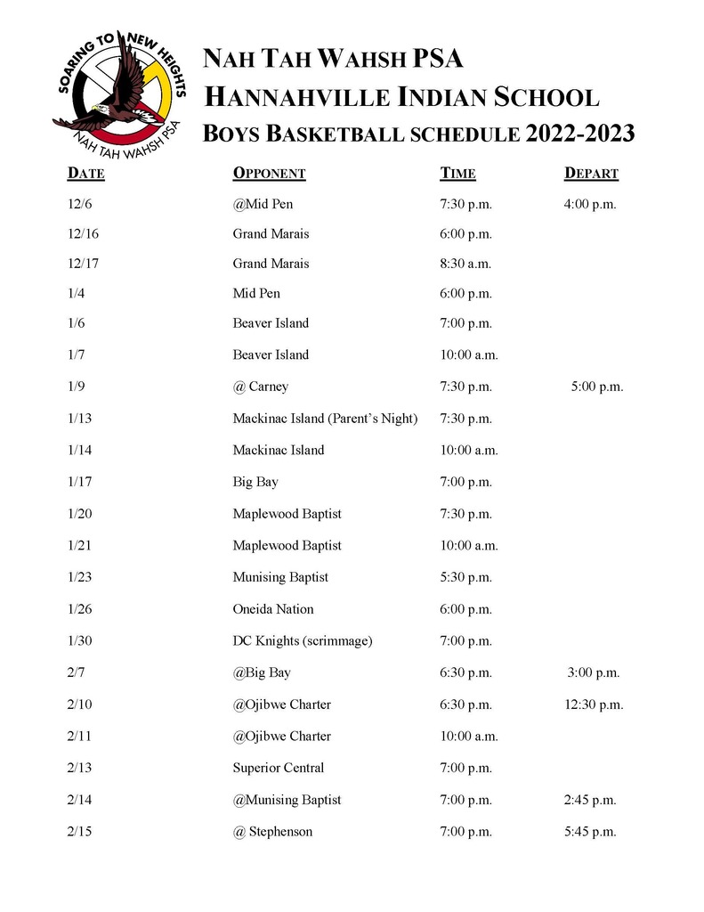 2022-23 Boys Basketball Schedule